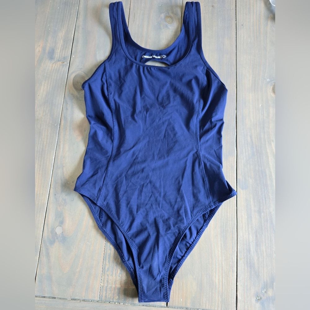 Outdoor Voices Navy Blue One Piece Cutout back Swimsuit Size small